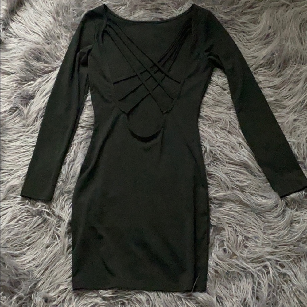 Black sexy backless straps mini dress